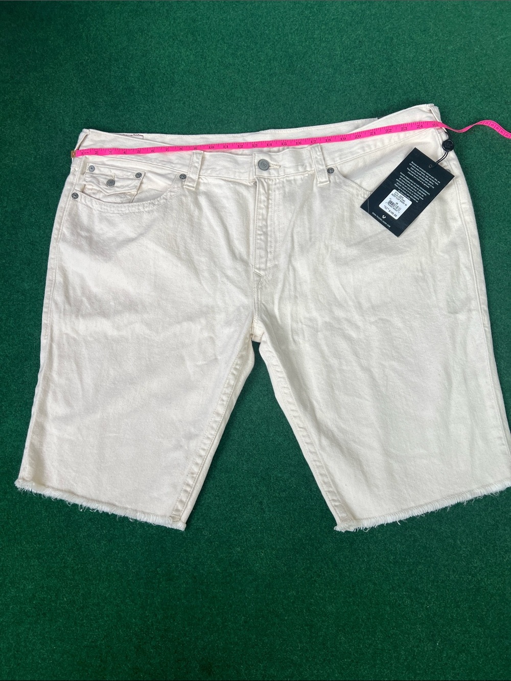 True Religion Men's Cream Denim Shorts - Raw Hem Five-Pocket